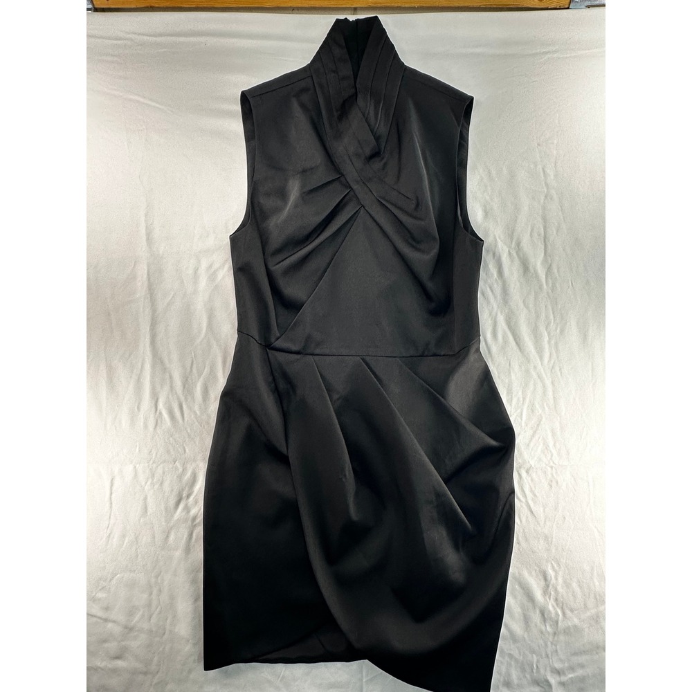 Cameo Black Sleeveless Draped Crossover Neck Tulip Skirt Cocktail Dress L